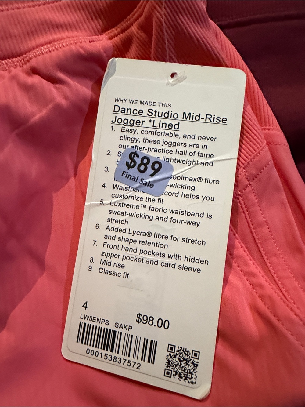 lululemon Dance Studio Mid-Rise Jogger Lined Hot Coral - Picture 2 of 5